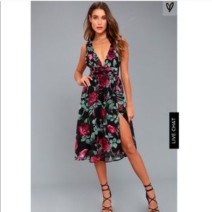 Lulu’s Floral Midi Dress Plunge Neckline
